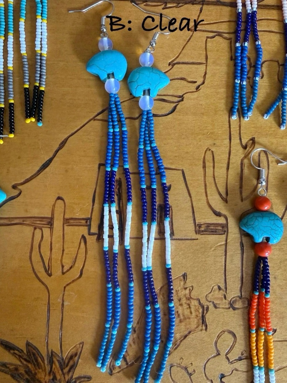 Handmade Beaded Zuni Bear Fringe Earrings|Native American - Picture 4 of 11